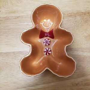Gingerbread Man Candy Cookie Nut Dish Ceramic 6" x 4"  Christmas Decor 1.5" Deep